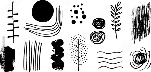 Minimalist abstract art collection featuring black and white doodles for creative design