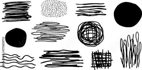 Minimalist abstract black and white doodle art collection for creative designs