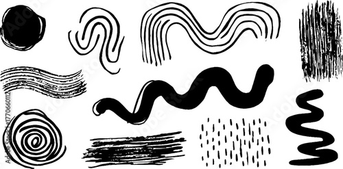 Minimalist black and white abstract doodle collection for creative design