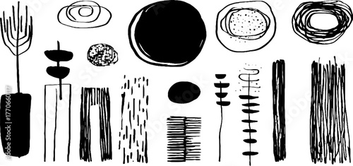 Minimalist abstract black and white doodle set featuring geometric body sketches for creative design