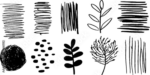 Minimalist abstract black and white doodles collection for creative design projects