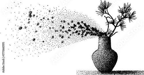 Ancient amphora with nature and dotwork effect for artistic design