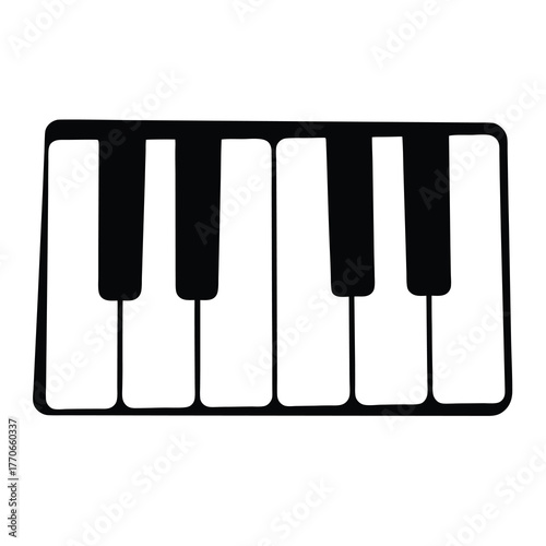 Simplified black and white piano keys design with rounded edges artistic representation
