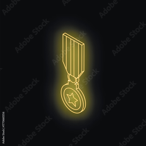 Neon medal shining brightly, representing military honor, achievement, and bravery