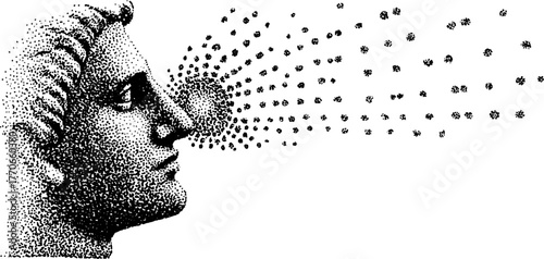 Classical bust in halftone style with artistic dotwork effect