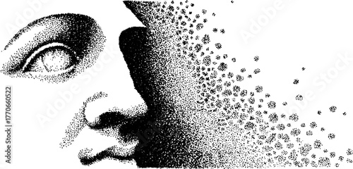 Ancient bust in black and white with halftone textured effect