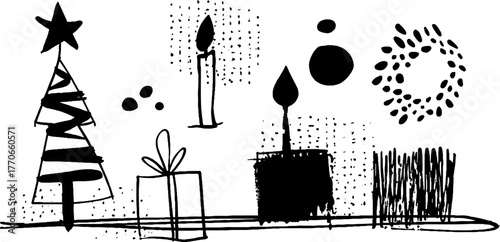 Minimalist abstract christmas doodles set for holiday design and decoration