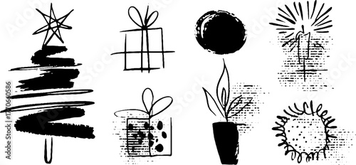 Minimalist abstract christmas doodles art set for festive design