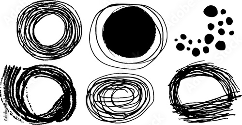 Minimalist abstract circular doodles in black and white for modern design