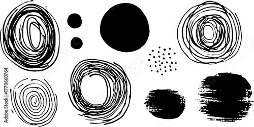Minimalist abstract circular doodle design with chaotic patterns for artistic backgrounds
