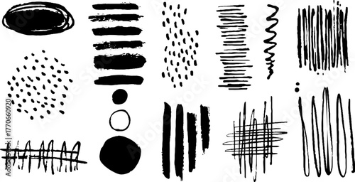 Minimalist black and white abstract doodles set for creative design projects