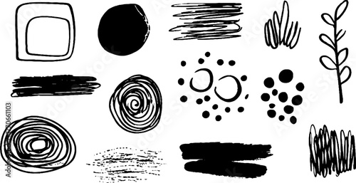 Minimalist abstract black and white doodles set for creative design