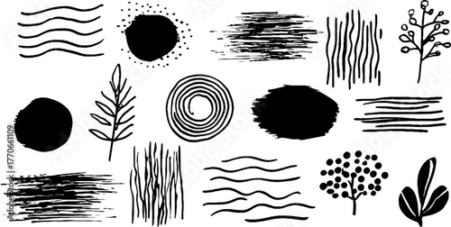 Minimalist abstract black and white doodles collection for creative design and decoration