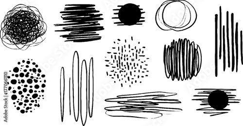Minimalist black and white abstract doodles for creative design and decoration