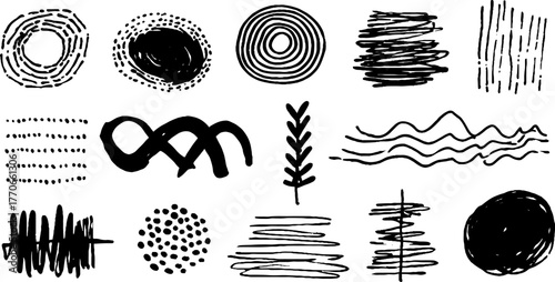 Minimalist abstract black and white doodles collection for modern design