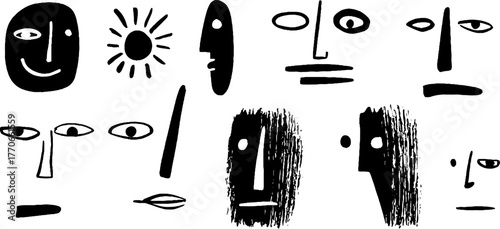 Minimalist abstract doodles featuring emotions and faces for creative design