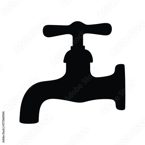 Silhouette of a water tap with a T shaped handle on white