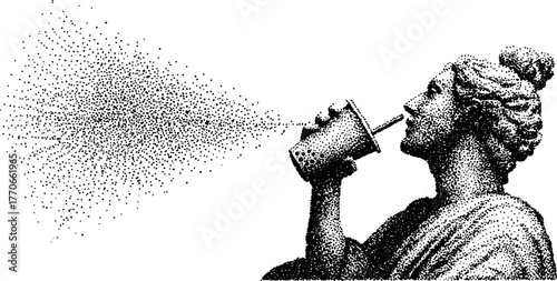 Ancient figure enjoying beverage with halftone effect for vintage design appeal