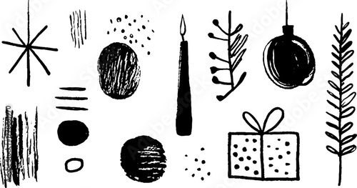Minimalist abstract black and white doodles for festive decoration design