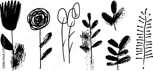 Minimalist abstract garden floral doodles for art design
