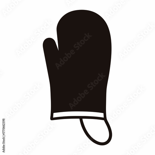Oven Mitt Silhouette Icon for Kitchen Use- Simple black oven mitt silhouette ideal for illustrating kitchen safety, cooking tools, and heat protection in food-related designs