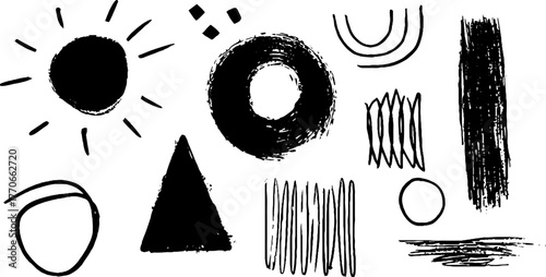 Minimalist abstract black and white geometric doodle collection for creative design