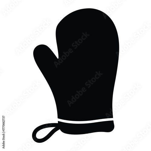 Oven Mitt Silhouette Icon for Kitchen Use- Simple black oven mitt silhouette ideal for illustrating kitchen safety, cooking tools, and heat protection in food-related designs