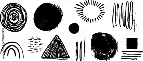 Minimalist abstract black and white geometric doodles collection for modern design projects