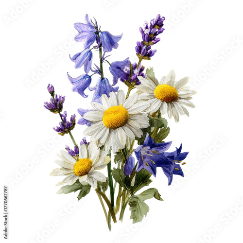 Wildflower bouquet on clear background