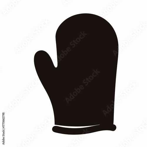 Oven Mitt Silhouette Icon for Kitchen Use- Simple black oven mitt silhouette ideal for illustrating kitchen safety, cooking tools, and heat protection in food-related designs