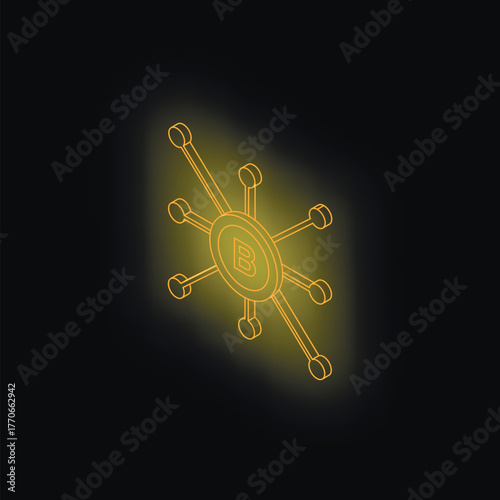Glowing lines connecting to a central cryptocurrency coin, symbolizing a growing network and the interconnected nature of digital currencies