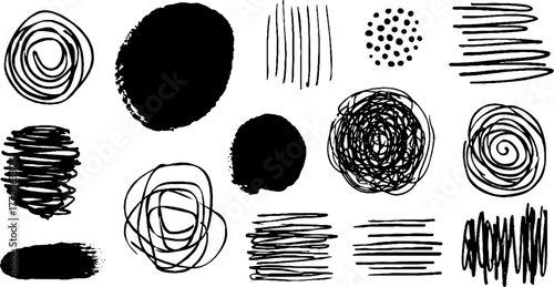 Minimalist abstract black and white doodles for graphic design