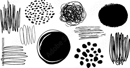 Minimalist abstract black and white doodles set for modern art design