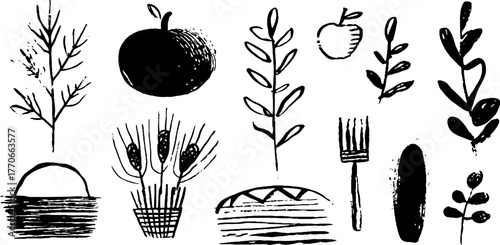 Minimalist harvest theme with abstract doodles for creative design projects