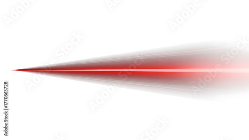 A sharp red laser beam emanating from a point, isolated on white background