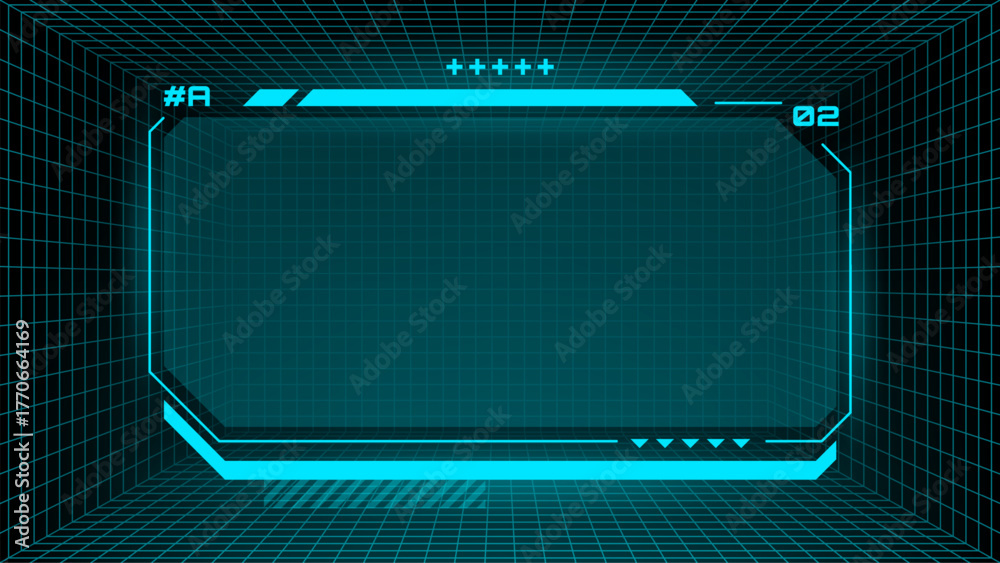 Obraz premium Hud vector graphic display element on grid background. Futuristic user interface frame for data presentation. Digital technology design.