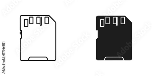 Sd card and microsd card, outline and solid icon