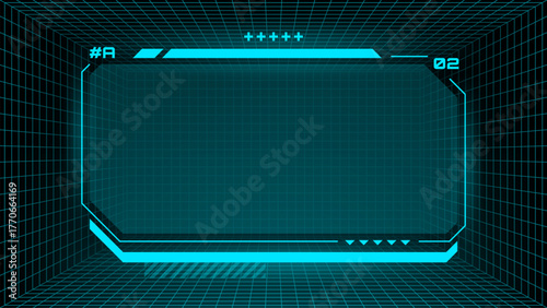 Hud vector graphic display element on grid background. Futuristic user interface frame for data presentation. Digital technology design.