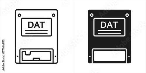 Two icons of a dat tape cartridge, one outlined and one solid black