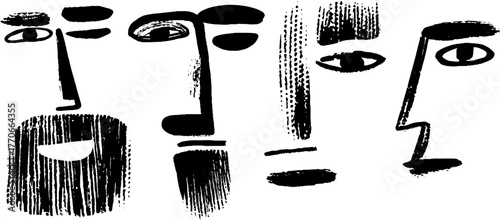 Minimalist abstract black and white doodle faces for creative design