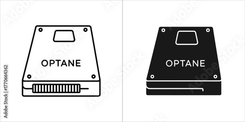Intel optane ssd drive icon, black and white outline and solid fill