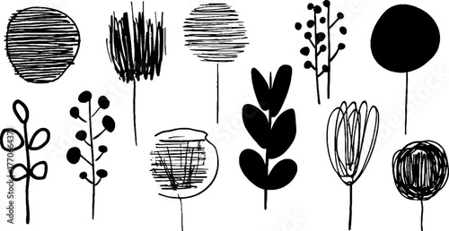 Minimalist abstract black and white doodle logos for creative design projects