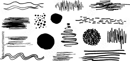 Minimalist abstract black and white doodles collection for creative design projects