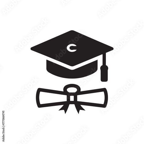 Graduation Cap and Diploma Icon Set Education and Achievement Symbol Vector