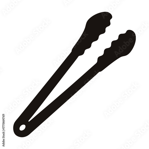 Black silhouette of kitchen tongs on a white background provides utility