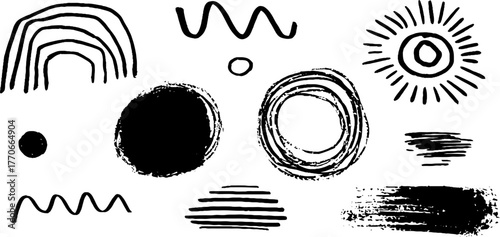 Minimalist abstract black and white doodles for creative design projects