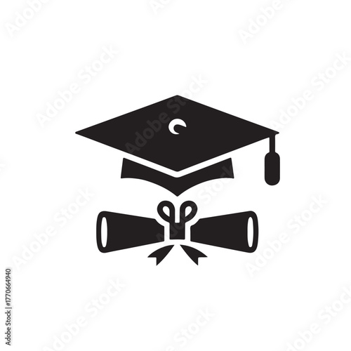 Graduation Cap and Diploma Icon Set Education and Achievement Symbol Vector