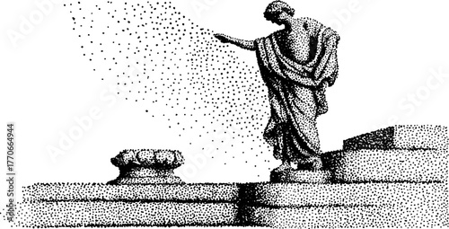 Ancient statue in dotwork style with halftone effect for art and design projects