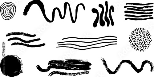 Minimalist abstract black and white doodle set for creative design