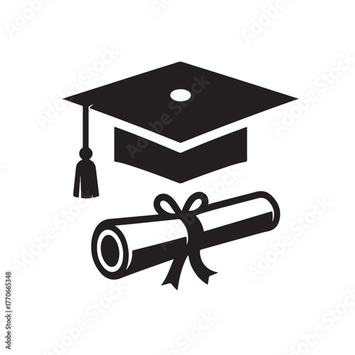 Graduation Cap and Diploma Icon Set Education and Achievement Symbol Vector
